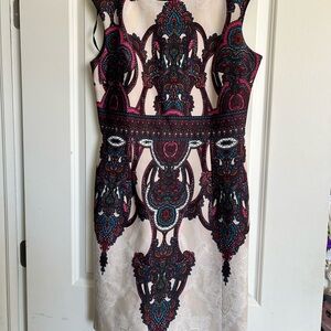 Sandra Darren Black and Pink Patterned Mini Dress